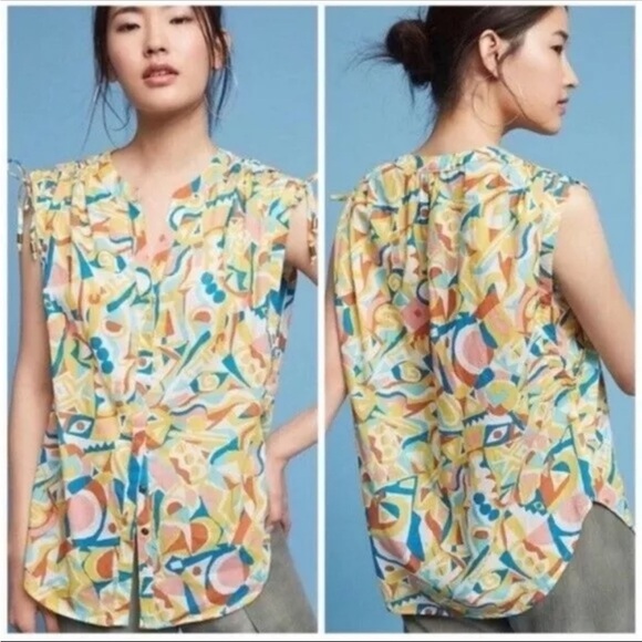 Anthropologie Danielle Kroll Shirt Blouse Brooklynite Button Front Sz s - Picture 2 of 8